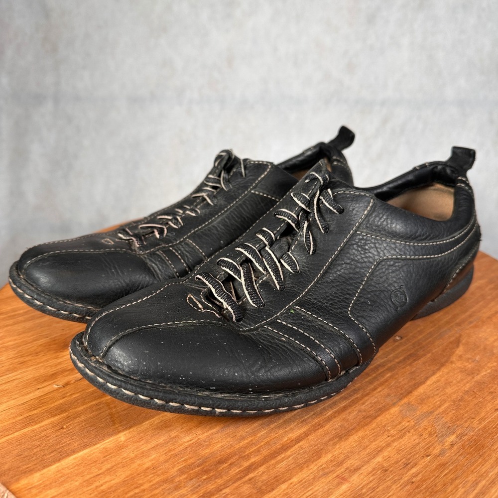 Born Leather Sneakers Mens 11.5 Black Good Contrast Stitch Lace Up Shoes